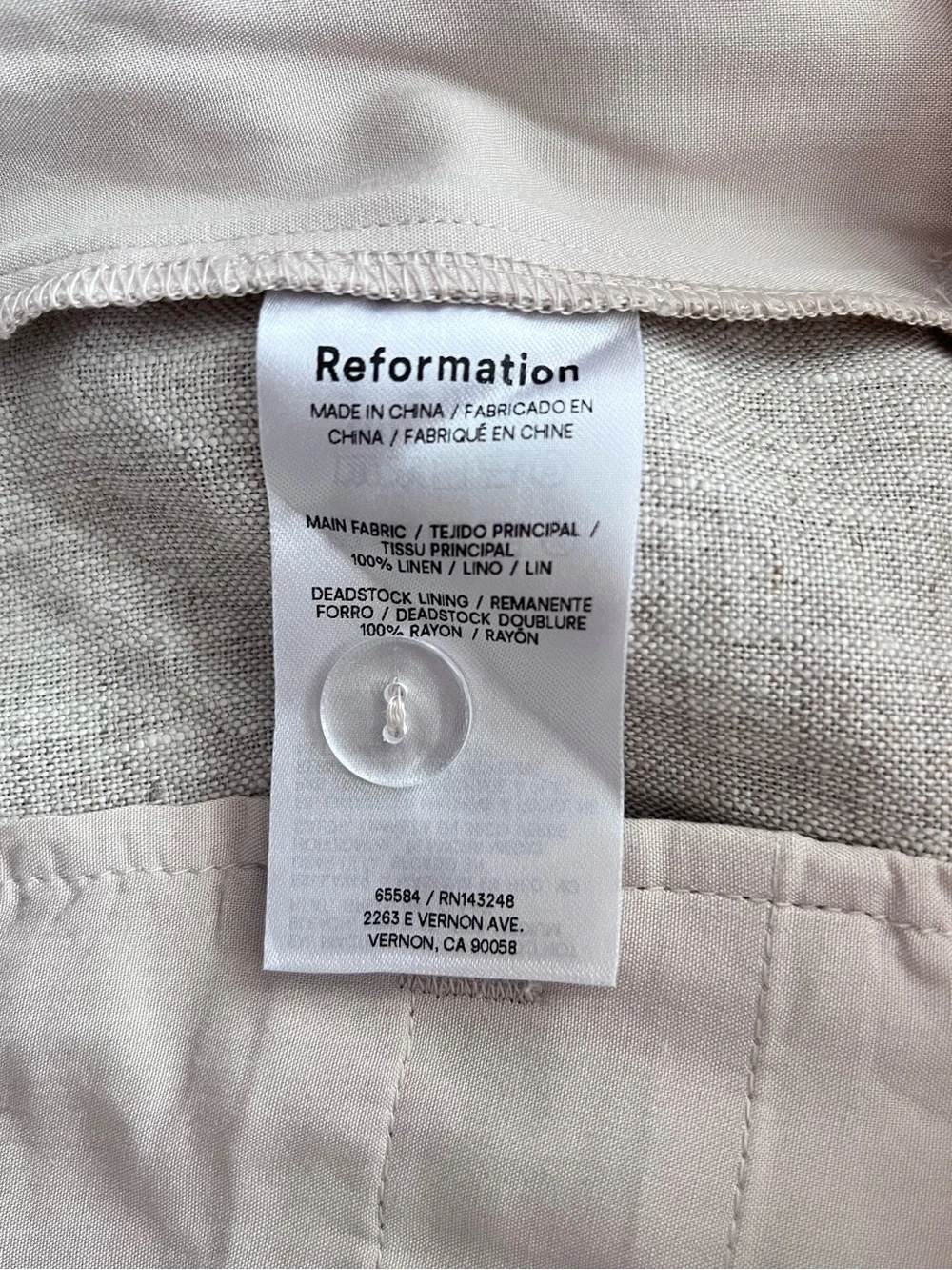 Reformation Mason Oatmeal Pleated 100% Linen Trouser SZ 6P